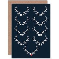 Artery8 Googly Eyed Reindeer Rudolph Fun Funny Xmas Christmas Greetings Card in Blue