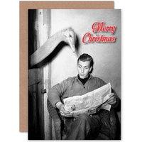 Artery8 Alternative Christmas Xmas Ostrich Reading News Funny Greetings Card in Grey