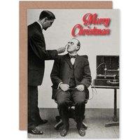 Artery8 Alternative Christmas Xmas Funny Weird Electric Eye Test Greetings Card in Grey