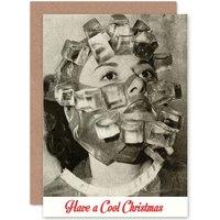 Artery8 Alternative Christmas Xmas Weird Face Mask Ice Cube Funny Greetings Card in Grey