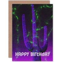Artery8 Happy Birthday Abstract Trippy Cactus Greetings Card in Purple