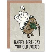 Artery8 Happy Birthday Old Potato Cartoon Greetings Card in Grey
