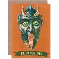Artery8 Merry Krampus Alpine Anti Santa Xmas Funny Greetings Card in Orange