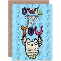 Artery8 Romance Valentine Cartoon Owl Love Greetings Card in Blue