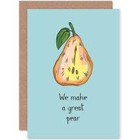 Artery8 Greetings Romance Valentine Pear Fruit Pun Funny Greetings Card in Blue