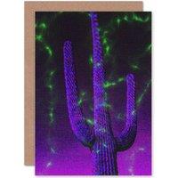 Artery8 Photo Painting Dark Gothic Cactus Aurora Graphic Greetings Card in Purple