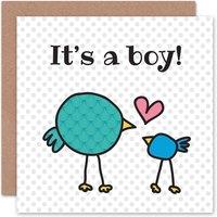 Wee Blue Coo Child Drawing Cartoon Birds Its A Boy New Baby Card