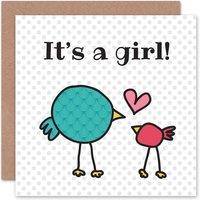 Wee Blue Coo Child Drawing Cartoon Birds Its A New Baby Card