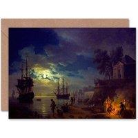 Artery8 Vernet Night Sea Port Moonlight Art Blank Just to Say Card