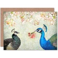 Artery8 Elegant Peacock Birds in Flower Blooming Garden Floral Card