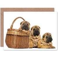 Artery8 Shar Pei Puppy Dogs Basket Cute Art Blank Just to Say Card