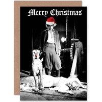 Artery8 Christmas Xmas Karloff Baron Berghman Horror Fun Greetings Card in Black