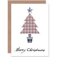 Artery8 Christmas Xmas Merry Tartan Tree Bonnie Scotland Greetings Card in White
