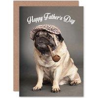 Artery8 Fathers Day Sherlock Holmes Pug Puppy Dog Cute Greetings Card in Grey