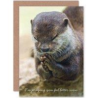 Artery8 Get Well Soon Good Health Praying Otter Greetings Card in Brown