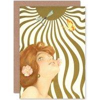 Artery8 Nouveau Dragonfly Butterfly Greetings Card in Brown