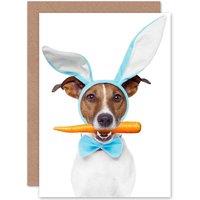 Artery8 Camp Jack Russell Bunny Ears Carrot Greetings Card in White