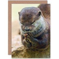 Artery8 Cute Otter Affecting Prayer Greetings Card in Brown