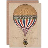 Artery8 Old Hot Air Balloon Tricolore Greetings Card in Brown