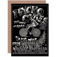 Artery8 Retro Ad Psycho Cycles Coventry Uk Greetings Card in Black