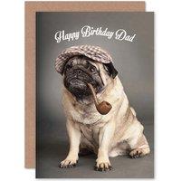 Artery8 Happy Birthday Dad Father Cute Pug Puppy Sherlock Greetings Card in Grey