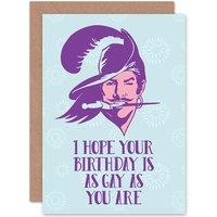 Artery8 Gay Birthday Card Happy Camp Cavalier Macho Knife Wink Greetings Card in Blue