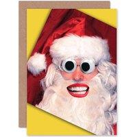 Artery8 Merry Christmas Xmas Goggle Eyed Santa Weird Greetings Card in Red