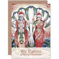 Artery8 Merry Christmas Xmas We Vishnu Pun Multiculturalist Fun Greetings Card in Red