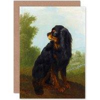 Artery8 Painting Animal Portrait Oudry Cavalier King Charles Greetings Card in Black