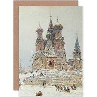 Artery8 Painting Cityscape Moscow Dubovskoy Church Saint Basil Greetings Card in Grey