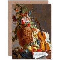 Artery8 Painting Still Life Bachelier Flowers Violin Greetings Card
