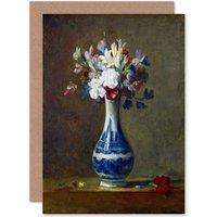 Artery8 Painting Still Life Chardin Vase Flowers Greetings Card in Grey