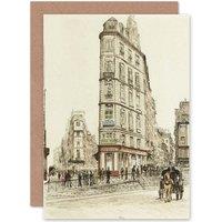 Artery8 Painting Vintage Cityscape Paris Boulevard Bonne Nouvelle Greetings Card in Grey