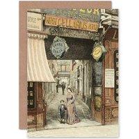 Artery8 Painting Vintage Cityscape Paris Passage De L'Opera Greetings Card in Grey