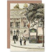 Artery8 Painting Vintage Cityscape Paris Place De L'Opera Greetings Card in Grey