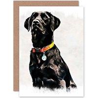 Artery8 Photo Painting Pet Black Labrador Retriever Dog Cute Greetings Card