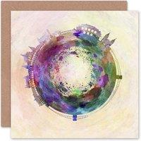 Artery8 Tiny Planet City Budapest Hungary Skyline Watercolour Card