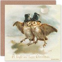 Artery8 Merry Xmas Friendly English Gents Owl Christmas Card