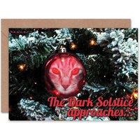 Artery8 Xmas Dark Solstice Bauble Present Cat Christmas Card