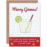 Artery8 Christmas Xmas Happy Merry Gin Ginmis Drink Pun Funny Greetings Card in White