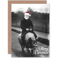 Artery8 Christmas Xmas Merry Bizarre Santa Pig Funny Greetings Card in Grey