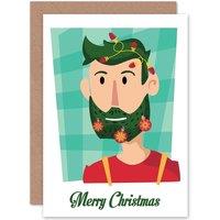 Artery8 Merry Christmas Festive Beard Hipster Greetings Card in White