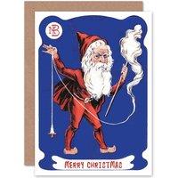 Artery8 Christmas Xmas Merry Santa Spinning Wool Vintage Greetings Card in Blue