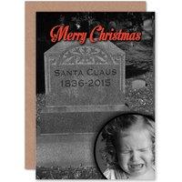 Artery8 Christmas Xmas Merry Santa'S Grave Funny Greetings Card in Grey