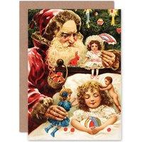Artery8 Christmas Xmas Merry Traditional Santa Greetings Card in Red