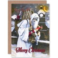 Artery8 Christmas Xmas Merry Vive St Nicholas Greetings Card in White