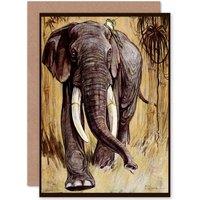 Artery8 Bransom Cooper Fables Angola Elephant Frog Present Greetings Card in Grey