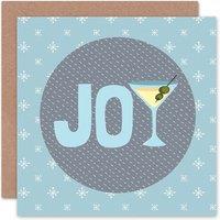 Artery8 Xmas Merry Martini Joy Olive Glass Present Christmas Card