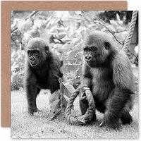 Artery8 Photo Vintage Two Cute Young Gorillas Friendship Card