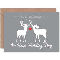 Wee Blue Coo Silhouette Heart Stag Deer Congratulations Wedding Card